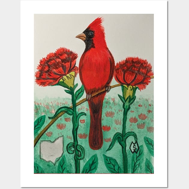 Ohio state bird and flower, the cardinal and red carnation Wall Art by Matt Starr Fine Art